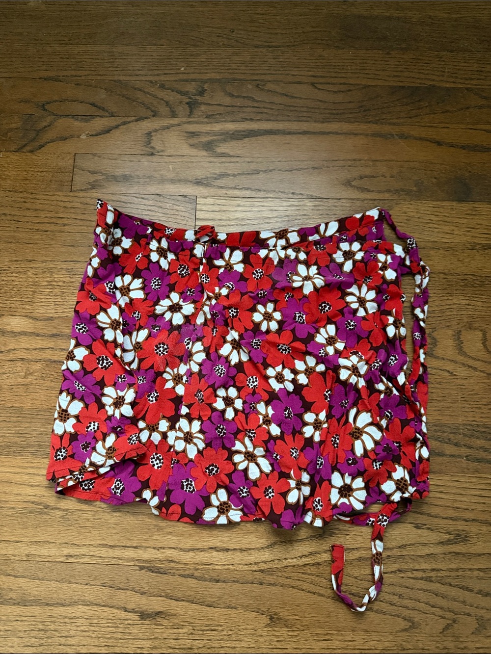 Faithfull the Brand Red, Purple & White Floral Mini Skirt